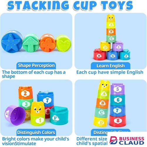 Digabi Random Colors Children's Educational Stacking Cups, Rainbow Tower Children's Toy, Children's Ring Toss and Cup Stacking Game, Beach Toy, Holiday Gift, Birthday Gift