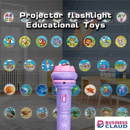 ShebSheb Kids Projector Flashlight Toy with 4 Discs 32 Patterns, Purple Handheld Light for Bedtime Stories, Animal & Alphabet Learning Fun,Easy Switch Design