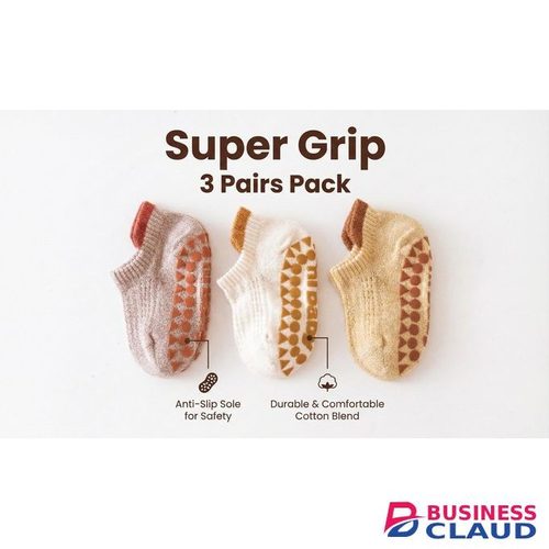 Super Grip 3 Pairs Summer Baby Floor Socks - Low-Cut Ultra-Breathable Mesh Toddler Socks - 7A Antibacterial Cotton Anti-Slip Socks (0-3Y)