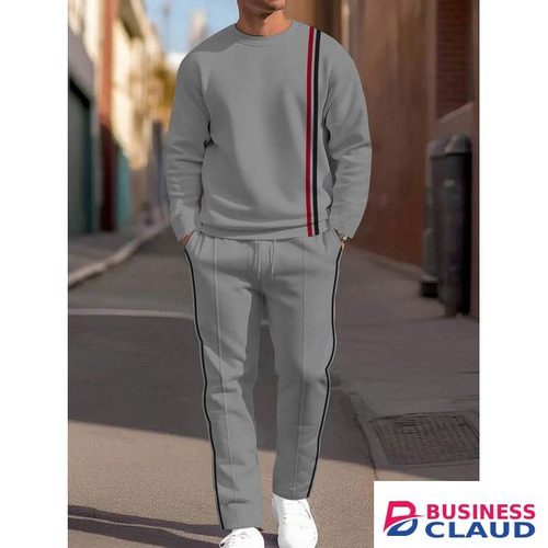 Men Casual Sports tracksuit set Spring Summer GREY with stripes