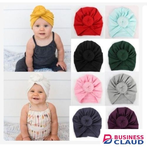 Baby Girl Turban Hat - Soft Cotton Headwrap for Infant & Toddler - Newborn Baby Girl Accessories, Headband Beanie Cap for Girls - Stylish Baby Hair Cover - Elastic Knot Turban Cap for Photography, Casual Wear & Gifts