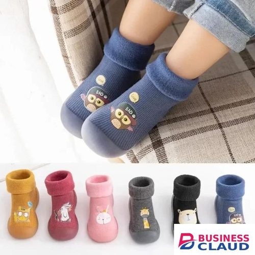 Non-Slip Baby/Toddler Sock Shoes with Soft Rubber Soles – Warm, Flexible Indoor Shoes for Infants & Toddlers (Sizes 12M to 2 Years, Blue)