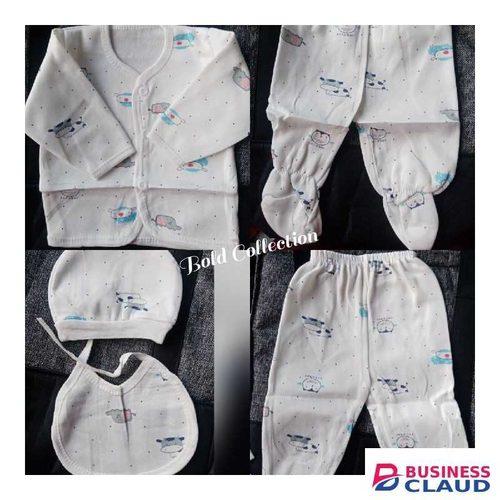 Lucky Star 5PCs Blue Warm Newborn Baby Boy Set Of Sweater/2trauser/cap/bib