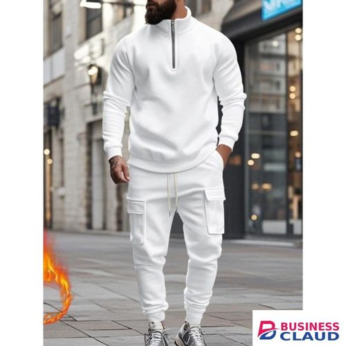 Men Casual cargo tracksuit set white