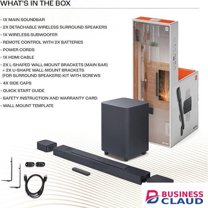 Jbl 1000W HOME CINEMA SOUNDBAR SYSTEM, 7.1.4 CHANNEL WITH DETACHABLE SURROUND SPEAKERS, MULTIBEAM, DOLBY ATMOS, AND DTS:X, BUILT-IN WI-FI