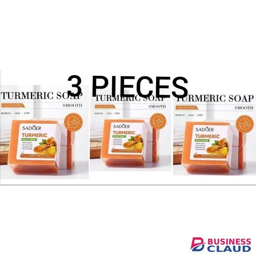 SADOER 3 PIECES Turmeric Soap Bar, Tumeric Soap (100g) is Designed For Acne Removal, Deep Cleaning, Moisturizing, Shrinking large Pores, Like Vitamin C, Brighten Skin Tone, For Body and Face