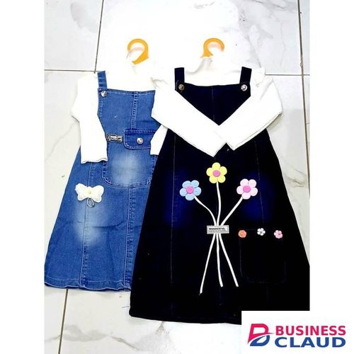 Girls Denim Dress-Navy Blue