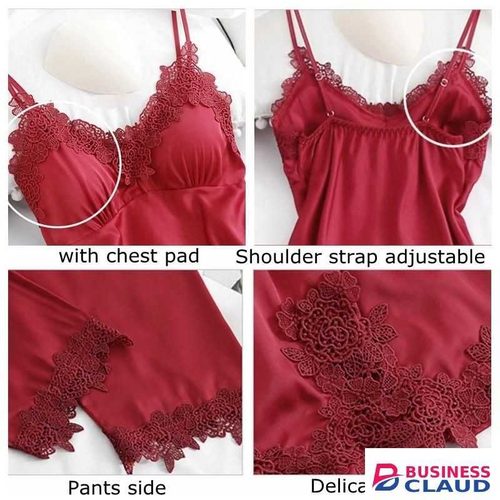 Red Design Two Ladies 5pc Pajama Sets With Chest Pads