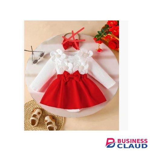 Baby Girl Long Sleeved Ribbed Floral Dress Outfit
