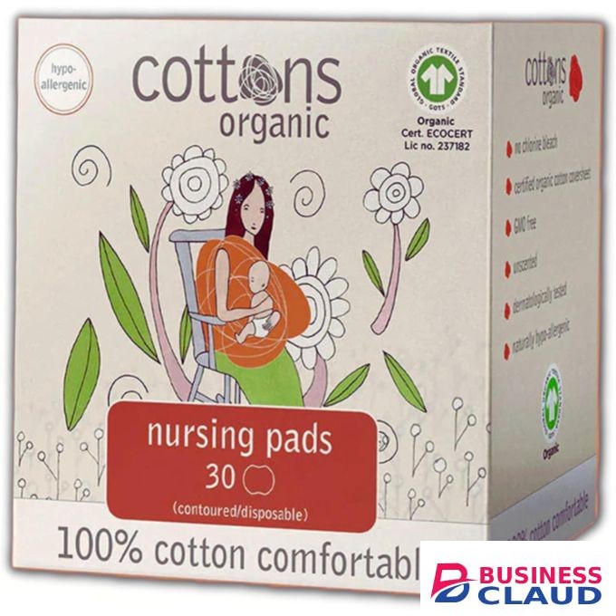 Cottons Nursing Pads, Breast Pads Maternity, 100% Organic Cotton, Pack of 30, Biodegradable, Hypoallergenic, Fragrance Free, Disposable