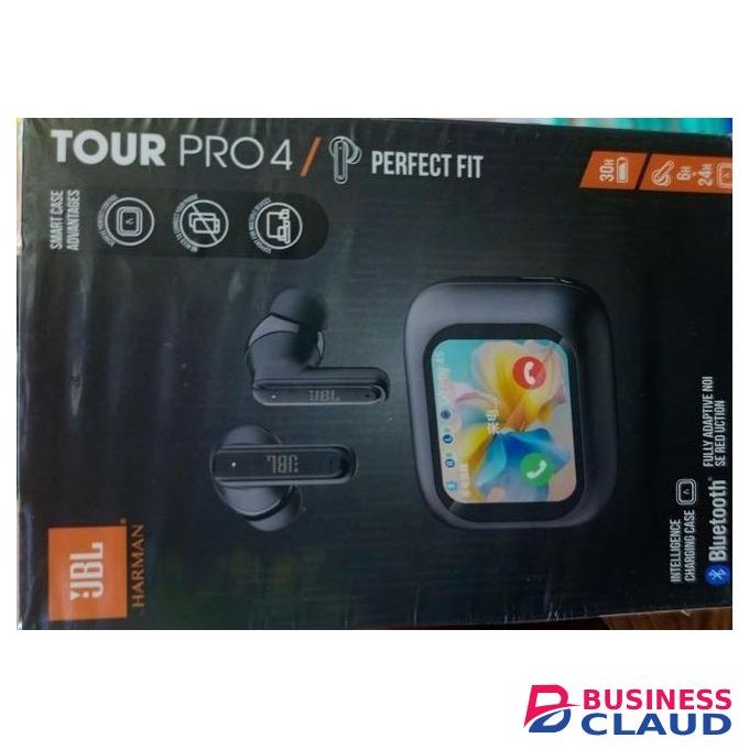 JBL Tour Pro 4 TWS Earbuds with True Adaptive Noise Cancelling, Smart Display Charging Case & 6-Mic Calls
