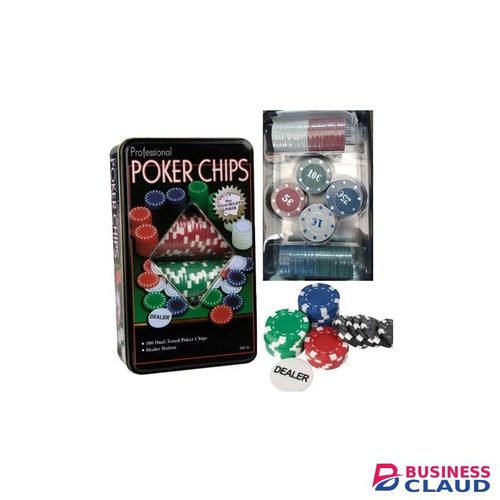 Professional Poker Chips Set With 100 Chips With Dealer Button (Multicolor)