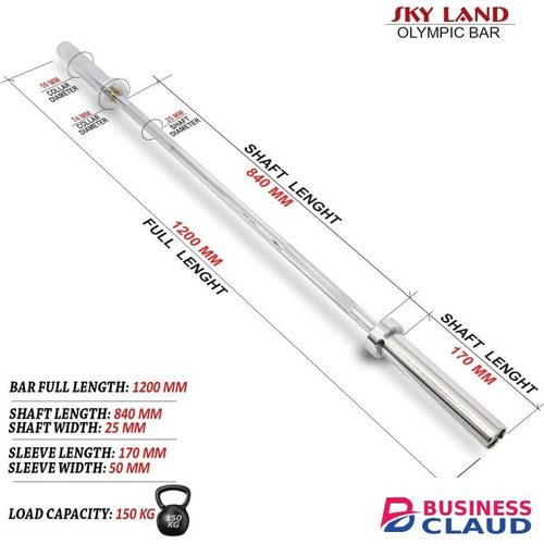 Olympic Rod Bar, 1.2M Solid Steel Barbell with Chrome Finish for Powerlifting & Olympic Lifting, Compatible with 5 cm Weight Plates