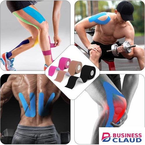 Gukbis 3 packs of latex-free elastic sports tape - black + blue + pink