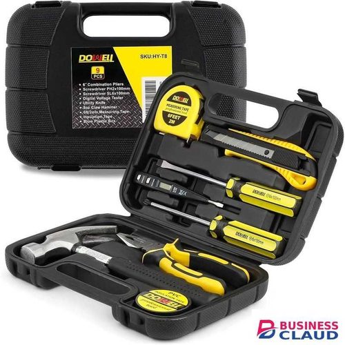 DYXDYC Homeowner Tool Set 9 Pieces General Household Small Hand Tool Kit with Plastic Tool Box Storage Case