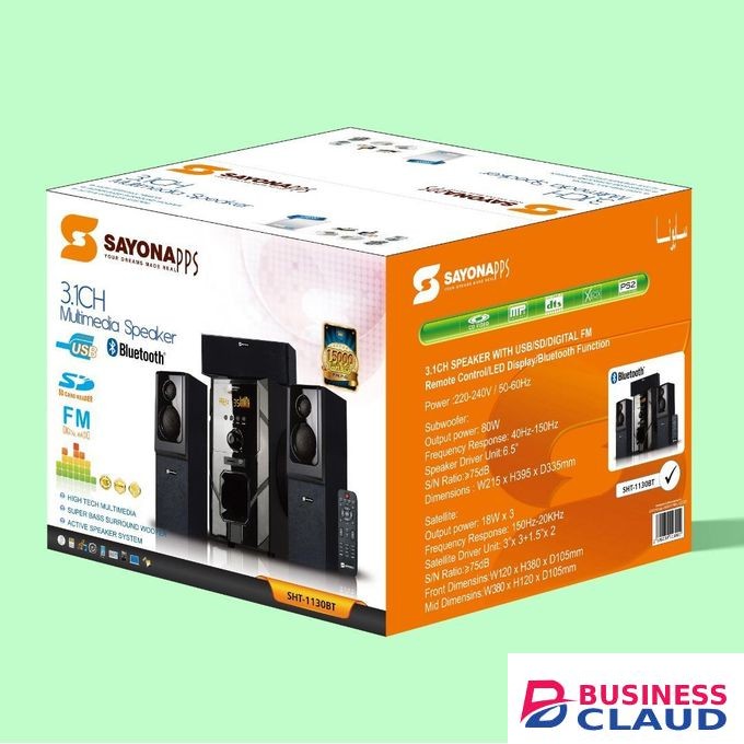 Sayona 3.1 Channel Subwoofer Speaker System – 15000W PMPO, Model SHT-1130BT