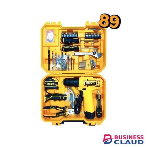 Ingco 89 PCS Tool Sets with 12V Cordless Drill Tools Set Lithium-Ion Screwdriver Household Tools 89Pcs Tools Set