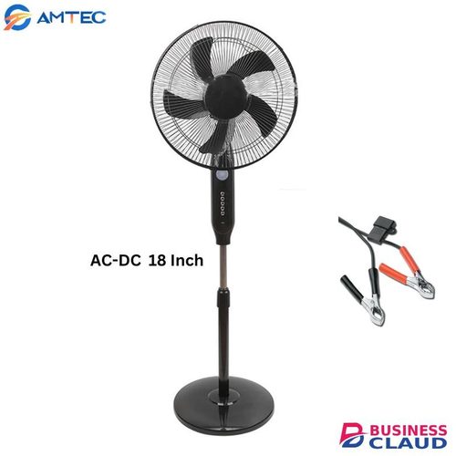 Amtec 18inch Stand Fan Ac/Dc Solar Fan and Electric Fan Oscillating Solar/Electric Powered 4 Speeds Household Cooling Black 1yr Warranty