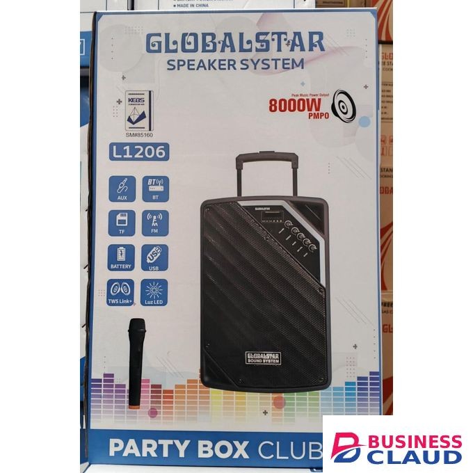 Globalstar 12" Inches Portable Party Box Club Trolley Speaker