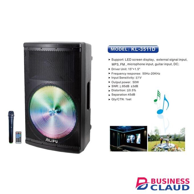 AILIPU KL-3511D 15inch Speaker Rechargable Party Box Portable Speaker Outdoor Subwoofer Speaker With Free Wireless Microphone Woofer - Black (1YR WRTY)
