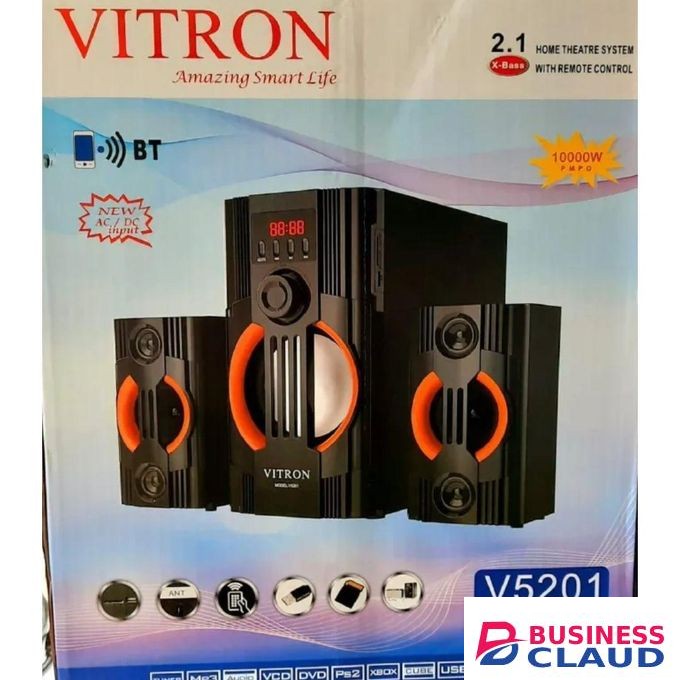 Vitron 2.1CH Bluetooth Speaker System 10,000W PMPO with Subwoofer, USB, SD, FM Radio
