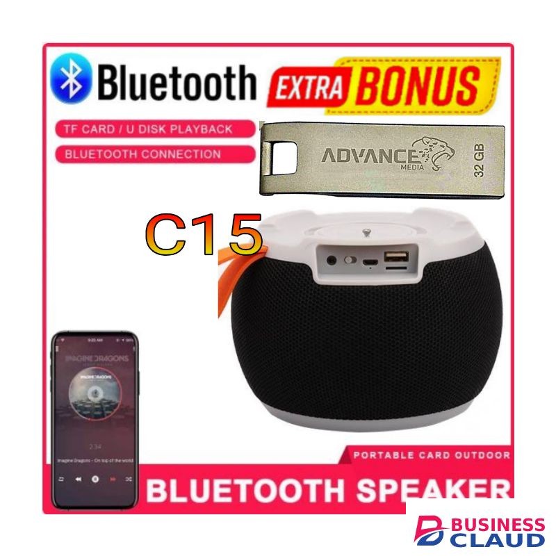C15 Portable Heavy Bass Loud Bluetooth Speaker + High Speed USB Flash Drive 32GB