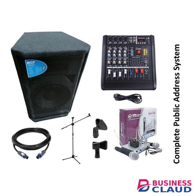 Rcf Full Public Address System 12 Inches PA Speaker + 4 Channel Mixer + Wireless Microphone