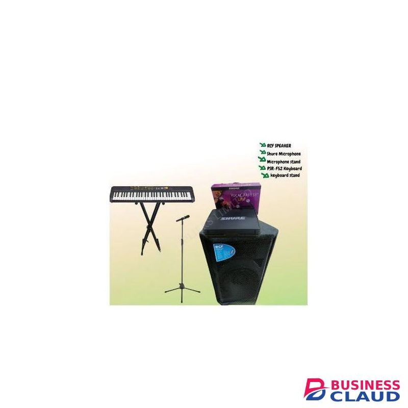 Rcf Full Public Address System + 61 Keys Keyboard Piano + Shure Microphone + Keyboard Stand + Microphone Stand + 12 Inches Speaker
