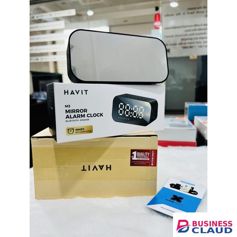 Havit Alarm Clock Bluetooth Speaker M3 – All-in-One Wireless Speaker with LED Time Display, FM Radio, Built-in Microphone, and Long Battery Life