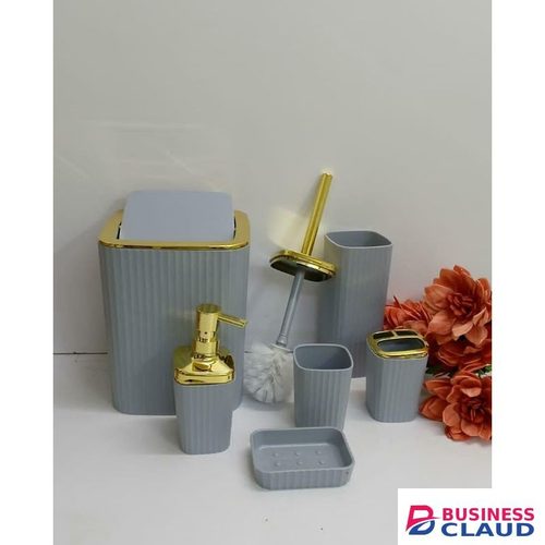 Bathroom Accessories Set Square 6 in 1 Premium Home Organization Kit with Toothbrush Holder Soap Dispenser Toilet Brush Trash Can for Modern Bathroom Convenience and Style