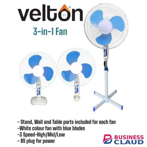 VELTON 16 Inch 3 Speed Selection (Low,Medium & High) 3-In-1 Fan (Free Standing, Table, Wall Mounted) plus FREE GIFT