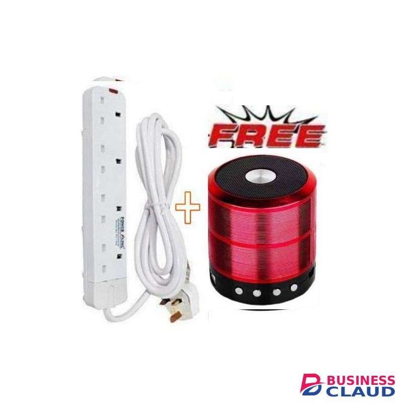 Power King 4 WAY POWER EXTENSION WITH LONG CABLE+FREE BLUETOOTH SPEAKER red