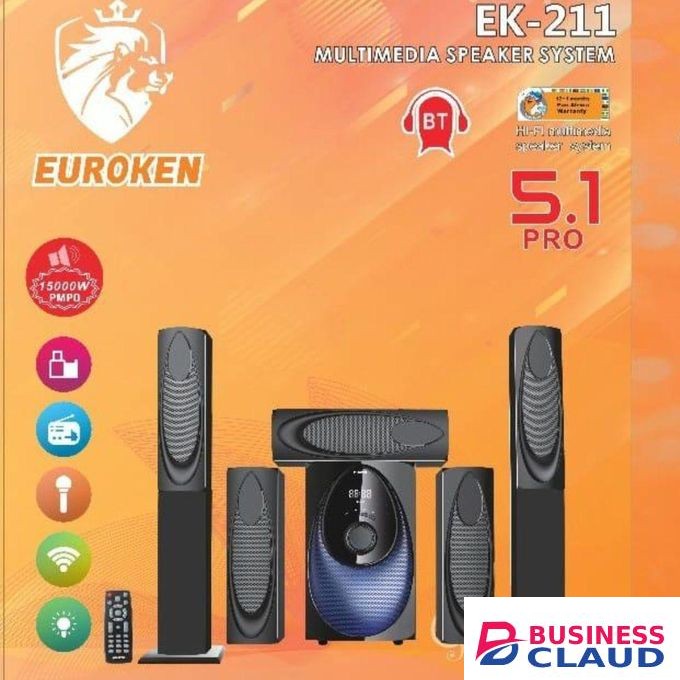 Euroken 5.1Ch Tall Boy Home Theatre Speaker System 120W R.M.S Sub Woofer P.M.P.O 15000W Bluetooth Radio F.M/Aux Ready Super Bass Surround Sound Remote Control & LED Light- BLACK.
