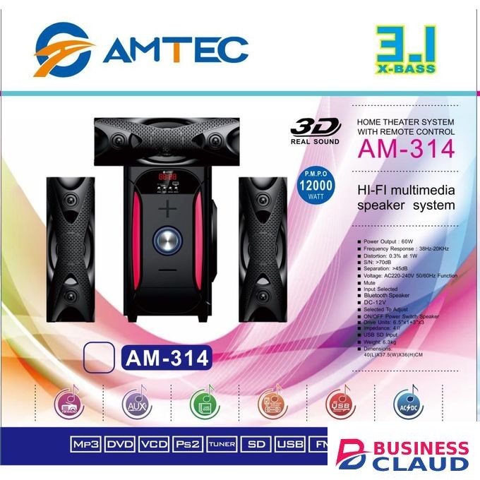 Amtec AM-314 3.1CH X-BASS Multimedia Home Theater System 12000W PMPO