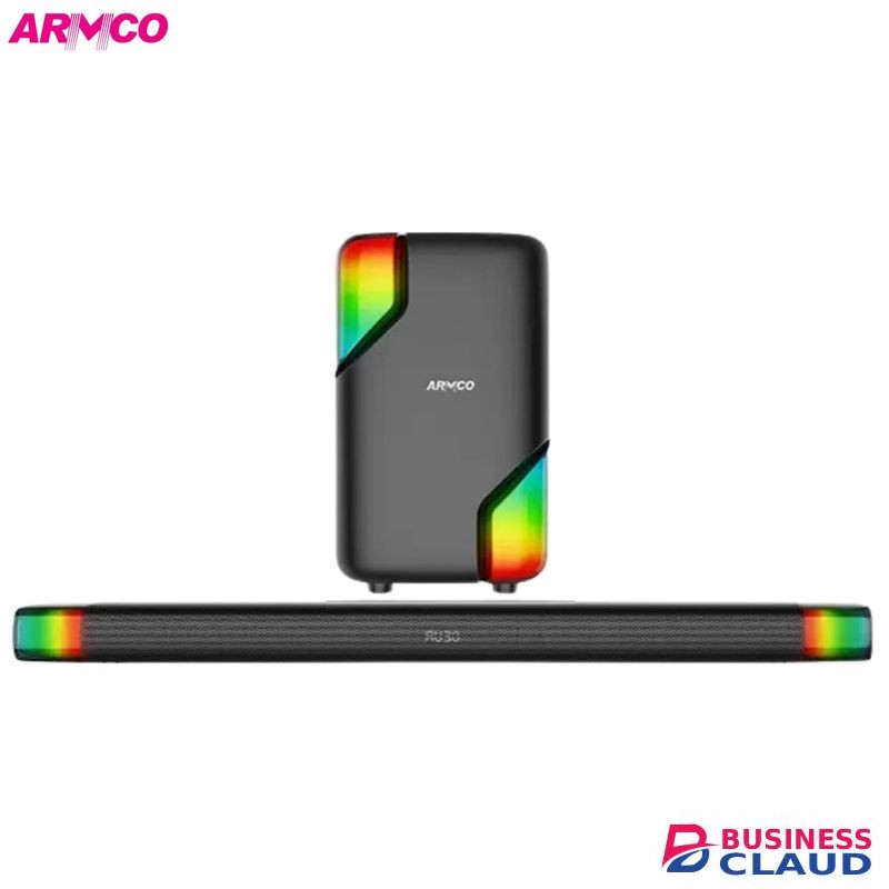Armco Wireless Soundbar 2.1Ch 105W RMS Bluetooth with Wireless Sub Woofer 8 inch High Power output Remote Control with Bluetooth Function and Pulsating 7 Colors 1yr Warranty