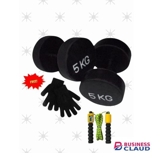 5kgs dumbbells set, skipping rope and free gloves