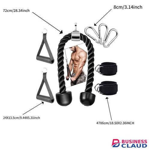 Fitness biceps brace accessories (double-ended rope + resistance band + ankle strap + hook)