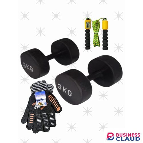3kgs dumbbells set, with skipping rope and free gloves