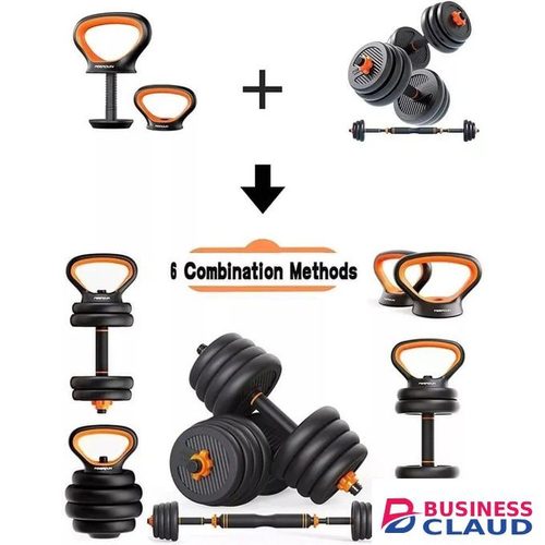 6-in-1 adjustable kettlebell, dumbbell, and barbell weight set