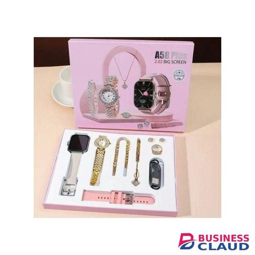 A58 Plus Smartwatch Gift Set, A Stylish And Affordable Combo Package. Plus Smart Watch Suit 8 In1Smart Watch Set for Women Fitness Tracker Ladies Christmas/Birthday Gift Box