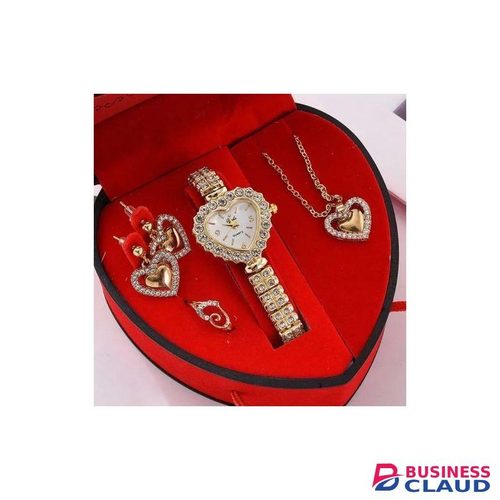 4 In 1 Women's Watch Sets Ladies Stainless Steel Strap Watch Girls Casual Watch Students Quartz Watch Fashion Accessories Gift Sets Wrist Watches Silver