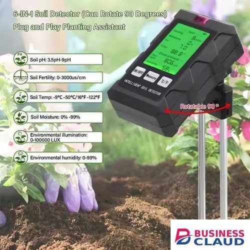 6-in-1 Soil Tester – Dual 180mm Probe Meter for pH, Fertility, Temperature, Moisture, Humidity, Sunlight – Garden, Lawn, Farm, Indoor Plants