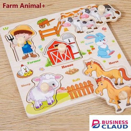 Montessori Colorful Wooden Farm Animals Puzzle Board – Early Learning Toy for Toddlers Recognition & Imaginative Play D4 15 x 15
