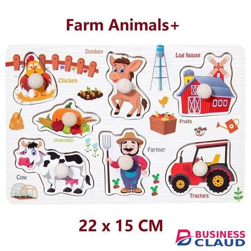 Montessori Colorful Wooden Farm Animals Puzzle Board – Early Learning Toy for Toddlers Recognition & Imaginative Play D4 22 x 15