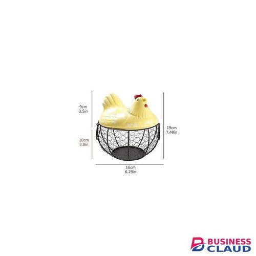 Kitchen Storage Metal Wire Egg Basket with Ceramic Farm Chicken Cover Fresh Egg Holder/Organizer Case/Container