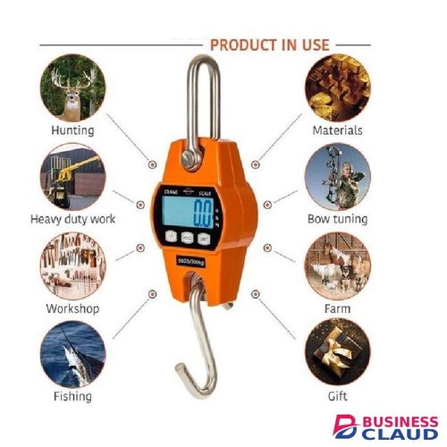 660lb Digital Hanging Scale with Cast Aluminum Case, Handheld 300Kg Mini Crane Scale with Hooks for Farm Hunting Fishing Outdoor (Orange)