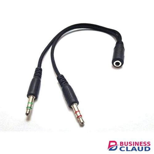 1 Female to 2 Male Audio Cable with Reinforced Wire for Headphones and Mic - for Playing Mobile Headphones on Computer (Black)