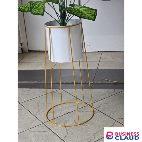 Nordic geometric metal iron standing flower pot with a white pot and gold stand