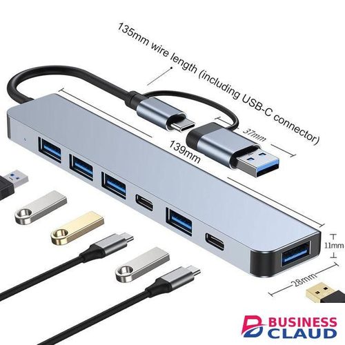 USB C 3.0 Hub, 7-in-2 Multiport CT Adapter with 3.0/100W PD Charging and 4 2.0 Ports Compatible with MacBook Air/Pro, iPad Pro, Windows