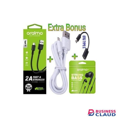 Oraimo Fast Charging USB For All Android Phones Type C+ Extra USB Cable, Earphones OTG Cable